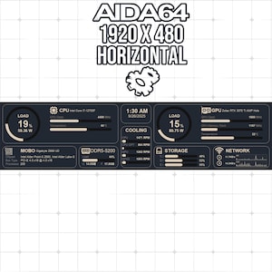 Panel sensor AIDA64 (1920 x 480) / HUD dorado real / Tema azul marino elegante / Monitor de estadísticas de PC