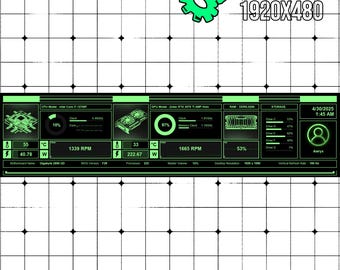 May include: A green and black computer system monitoring dashboard with the text "AIDA64 1920x480" at the top. The dashboard displays information about the CPU, GPU, RAM, storage, and system time. The CPU model is Intel Core i7-12700F, the GPU model is Zotac RTX 3070 Ti AMP Holo, and the RAM is DDR5-6200. The storage information shows the drive letter, capacity, and percentage used. The system time is 4/30/2025 1:45 AM.