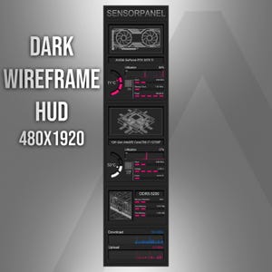 May include: A vertical digital sensor panel display with a dark wireframe HUD theme, labeled 480x1920. It features real-time system monitoring data for an NVIDIA GeForce RTX 3070 Ti, 12th Gen Intel Core i7-12700F processor, and DDR5-5200 memory.
