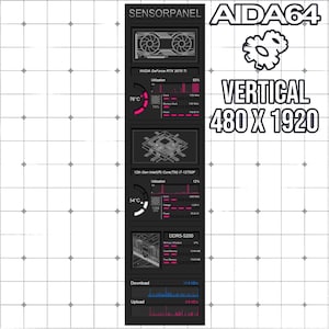 AIDA64 Sensor Panel Skin 480x1920 (Vertikal) | Dunkles Drahtmodell | Minimalistisches PC Dashboard | System Monitor