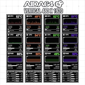 Panel sensor AIDA64 480x1920 (vertical) / HUD de línea limpia / Paquete de 4 colores / Monitor del sistema