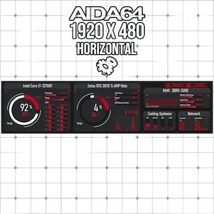AIDA64 Sensor Panel Skin 1920x480 | Neon Red HUD | Modern Dark Dashboard | PC Stats Monitor