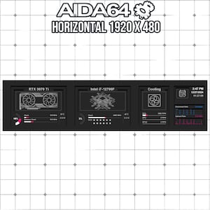 Panel de sensor AIDA64 (1920 x 480) / HUD de estructura alámbrica oscura / Panel de PC minimalista / Plantilla de monitor de sistema