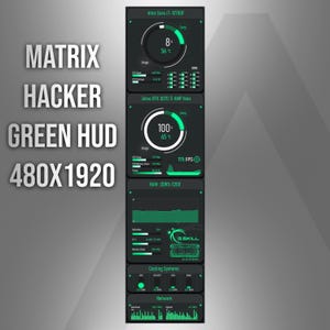 May include: A vertical digital display panel featuring a green Matrix-style HUD interface. The screen shows system monitoring data including Intel Core i7-12700F CPU usage, Zotac RTX 3070 Ti GPU stats, DDR5-5200 RAM metrics, cooling system speeds, and network activity.
