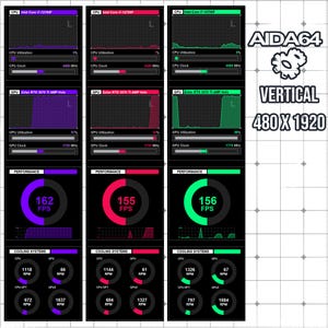 AIDA64 Sensor Panel Skin 480x1920 (Vertical) | Neon Circular Gauges | 3 Color Pack | FPS Performance Dashboard