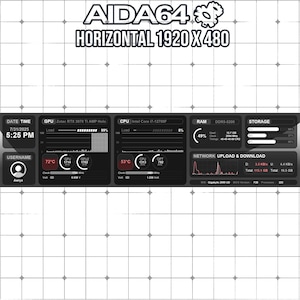AIDA64 Sensor Panel Skin 1920x480 | Clean Dark Grey UI | Minimalist Control Panel | Hardware Monitor Skin