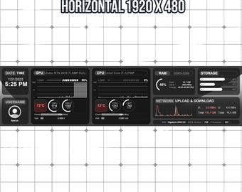 AIDA64 Sensor Panel Skin 1920x480 | Clean Dark Grey UI | Minimalist Control Panel | Hardware Monitor Skin