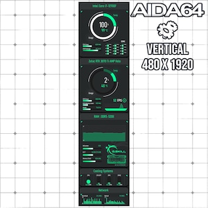 AIDA64 Sensor Panel Skin 480x1920 (Vertical) | Matrix Hacker Green HUD | Gaming Setup Dashboard | PC Hardware Monitor