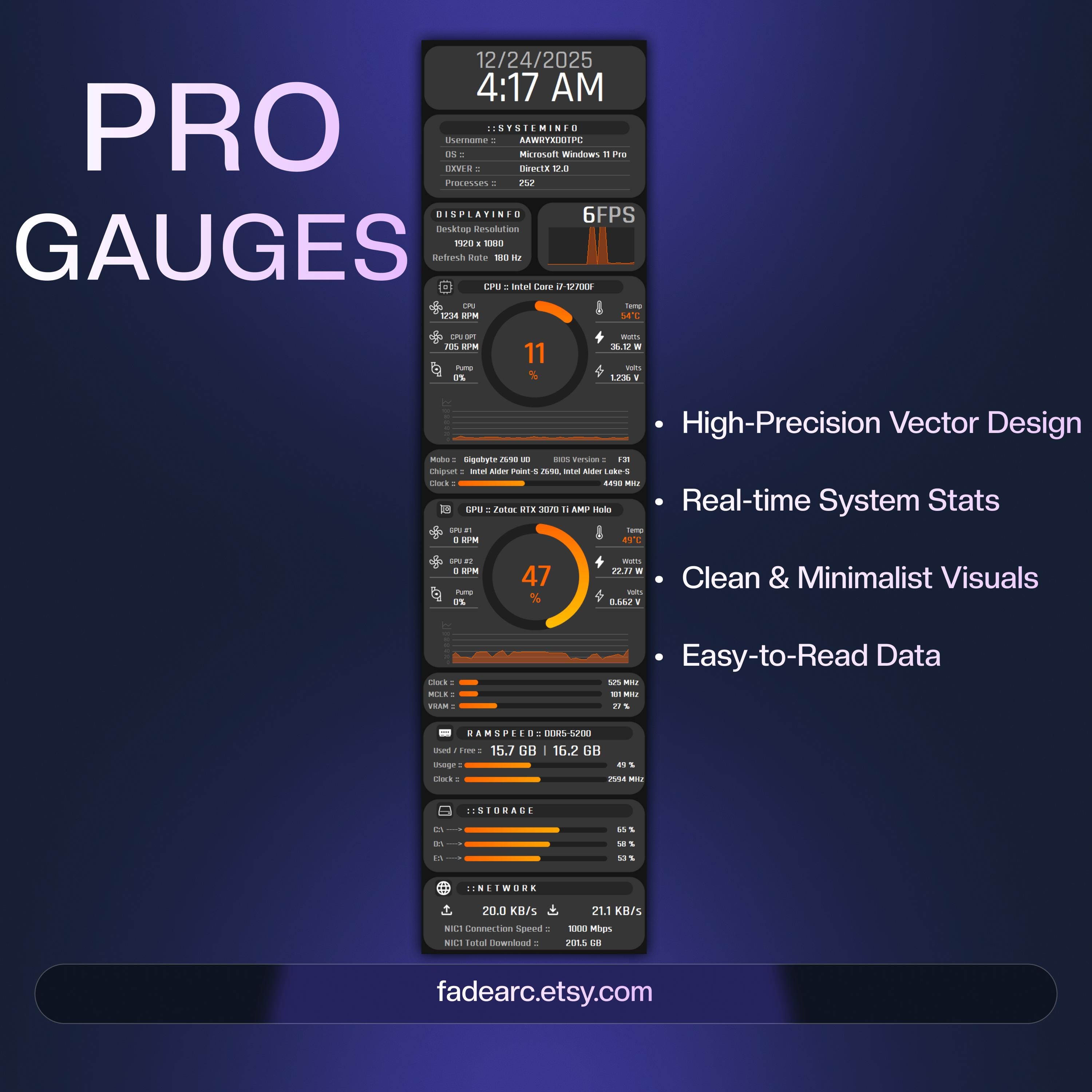 AIDA64 Sensor Panel Skin 480x1920 (vertical) | Neon Orange HUD