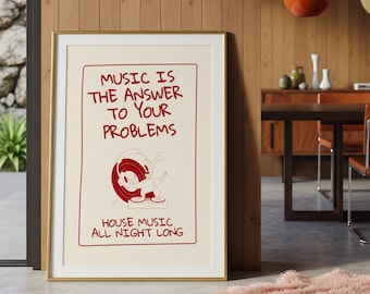 Music Is The Answer House Music Poster – Minimal Electronic Dance Art Print for DJs, Clubs, Studios & Modern Home Decor