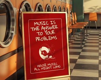Music Is The Answer House Music Poster – Minimal Electronic Dance Art Print for DJs, Clubs, Studios & Modern Home Decor