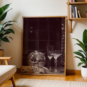Disco Ball Black and White Monochrome Print | Physical Prints | Disco Decor | Bar Cart Art | Apartment Wall Prints | Funky Art | Mirror Ball