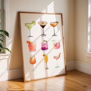 Aquarell Martini Cocktails Wanddruck | Barwagen Kunst | Kirschbaum Print | Cocktail-Poster | Fettdruck | A1 A2 Physischer Druck | Küchen Kunst