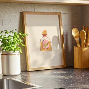 Tequila Bottle Spicy Margarita Beige Wall Print | Bar Cart Art | Cherry Print | Cocktail Alcohol Poster | A1 A2 Physical Print | Kitchen Art