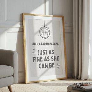 Stampa con testo di "She's a Bad Mama Jama Carl Carlton" / Poster di musica house / Stampa con citazione / Tipografica / Decorazione da discoteca / Stampa da parete con palla da discoteca / Regalo