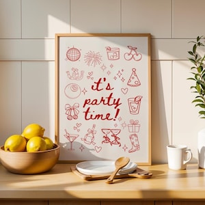 Stampa It's Party Time / Stampe fisiche / Arte da cucina / Poster Cherry Disco Party / Poster Cute Funky Girls / Regalo di compleanno / Tema Ibiza