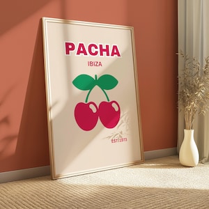 Pacha Ibiza White Print Beige - Poster Wandkunst Disco Retro Funky Groovy A5 A4 A3 Bold typografisch Club Zitat Print House Music
