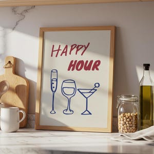 Happy Hour Print | Typographic Poster | Typographic | Trendy | Kitchen Artwork | Bar Cart Art | Drinks | Wall Decor | Gift | Aesthetic