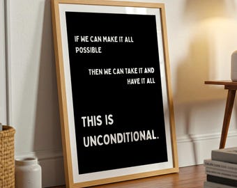 Stampa murale con testo "Unconditional" / Sonny Fodera / Arte House Music / Regalo musicale / Stampe di canzoni EDM DJ / A1 A2 A3 / Fisico / Testi delle canzoni