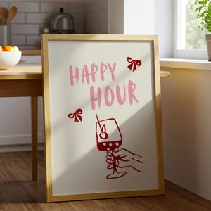 Happy Hour Print | Typographic Poster | Typographic | Trendy | Kitchen Artwork | Bar Cart Art | Drinks | Wall Decor | Gift | Aesthetic