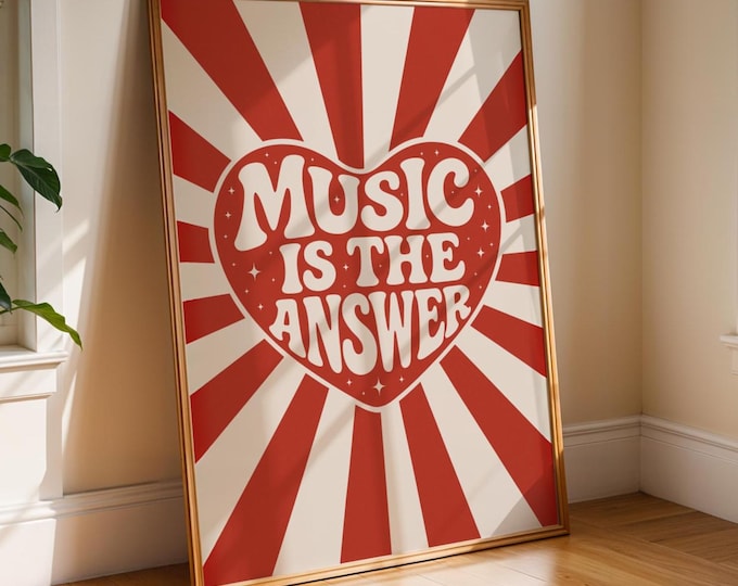 Music Is The Answer | Music Poster | Home Decor | Quote | Trendy | Handwritten | House Music | Disco | Uplifting | Positive Art