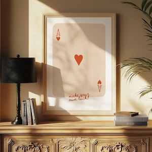 Machen Sie Ihr eigenes Glück Rot und Beige Spielkarte Druck - Plakat-Wand-Kunst typografische Wand-Dekor Lyrik Retro Funky Ibiza Groovy
