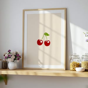 Cherries Spicy Margarita Beige Wall Print | Bar Cart Art | Cherry Print | Cocktail Poster | Bold Prints | A1 A2 Physical Print | Kitchen Art