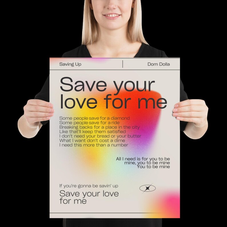 Saving Up Dom Dolla Inspired Print Beige - Wall Art for House EDM Ibiza Festival Rave Art Decor House Music Disco Funky Lyric House Music