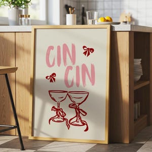 Cin Cin プリント | マティーニ チアーズ プリント | レトロ アート | カクテル プリント | バー カート アート | マキシマリスト キッチン プリント | ヴィンテージ ドリンク ポスター