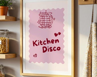 Küche Disco Spiegel Ball Print | Küche Dekor | Barwagen Kunst | Niedliche Girly Drucke | Wohnung Kunstdrucke | Funky Bunt | Diskokugel Art