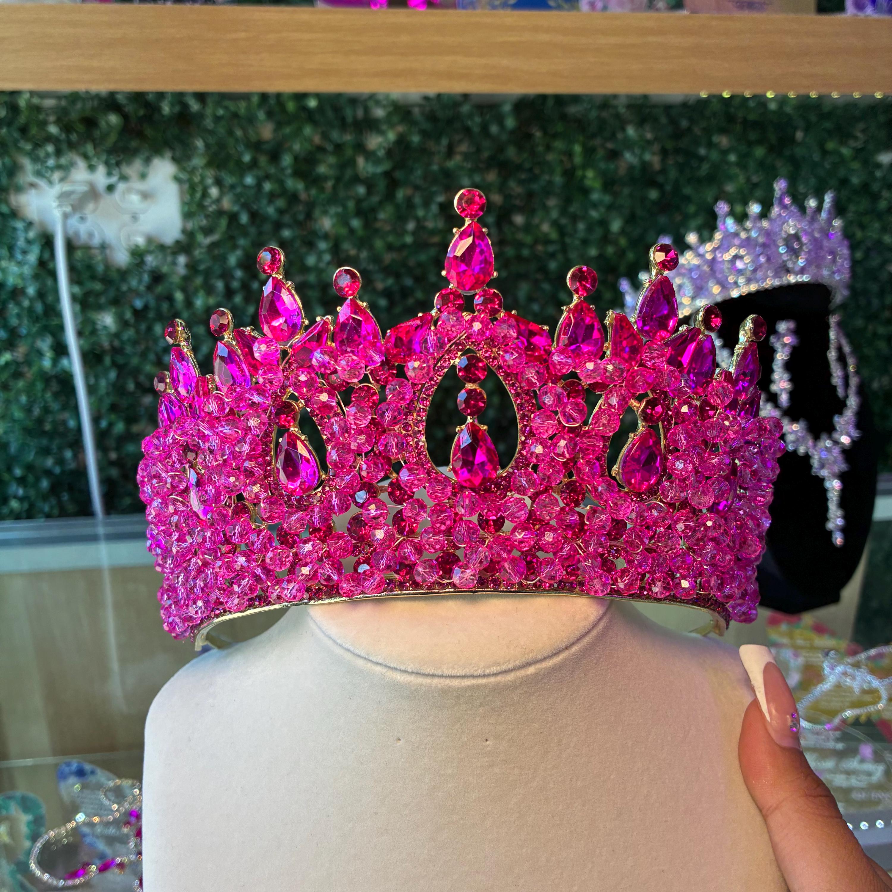 Princess Flower Crown, Floral Tiara, Birthday Party Crown, Fuchsia Crystal Tiara Fuchsia Crown - Etsy main image 3