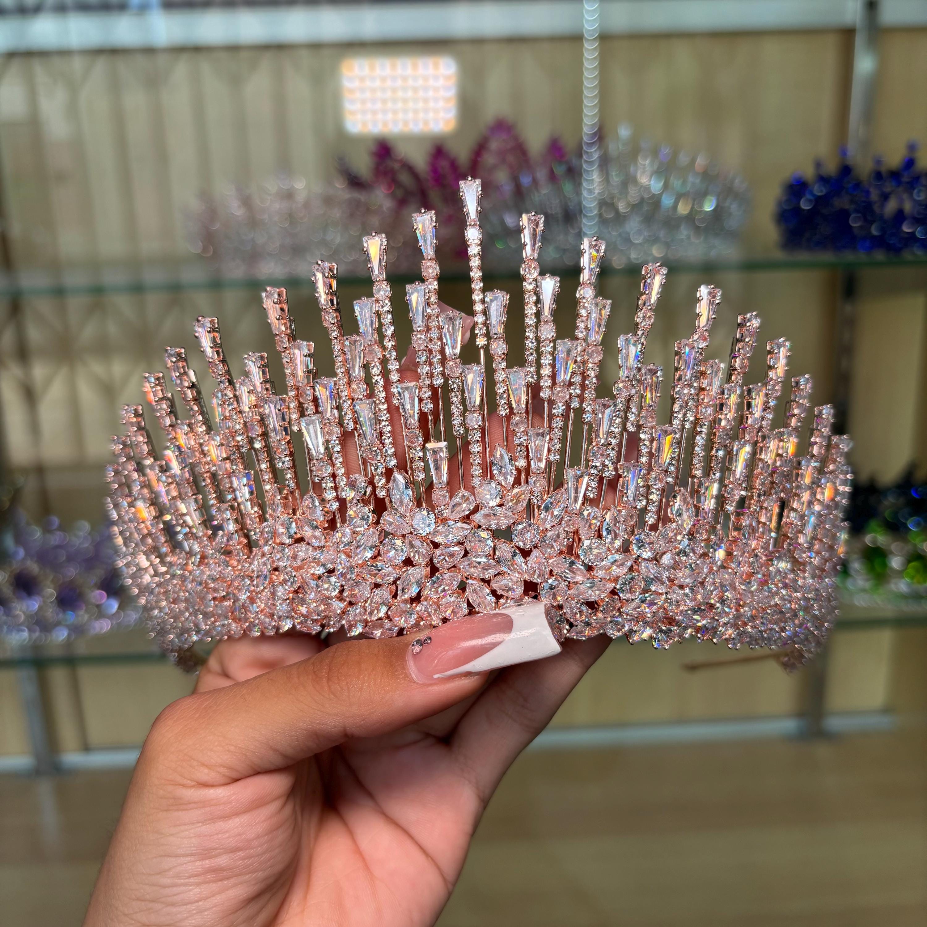 Luxury bridal tiara crown quinceanera quinceañera Amazon.com: Jorsnovs Luxury Cubic Zirconia Tall Wedding  main image 2