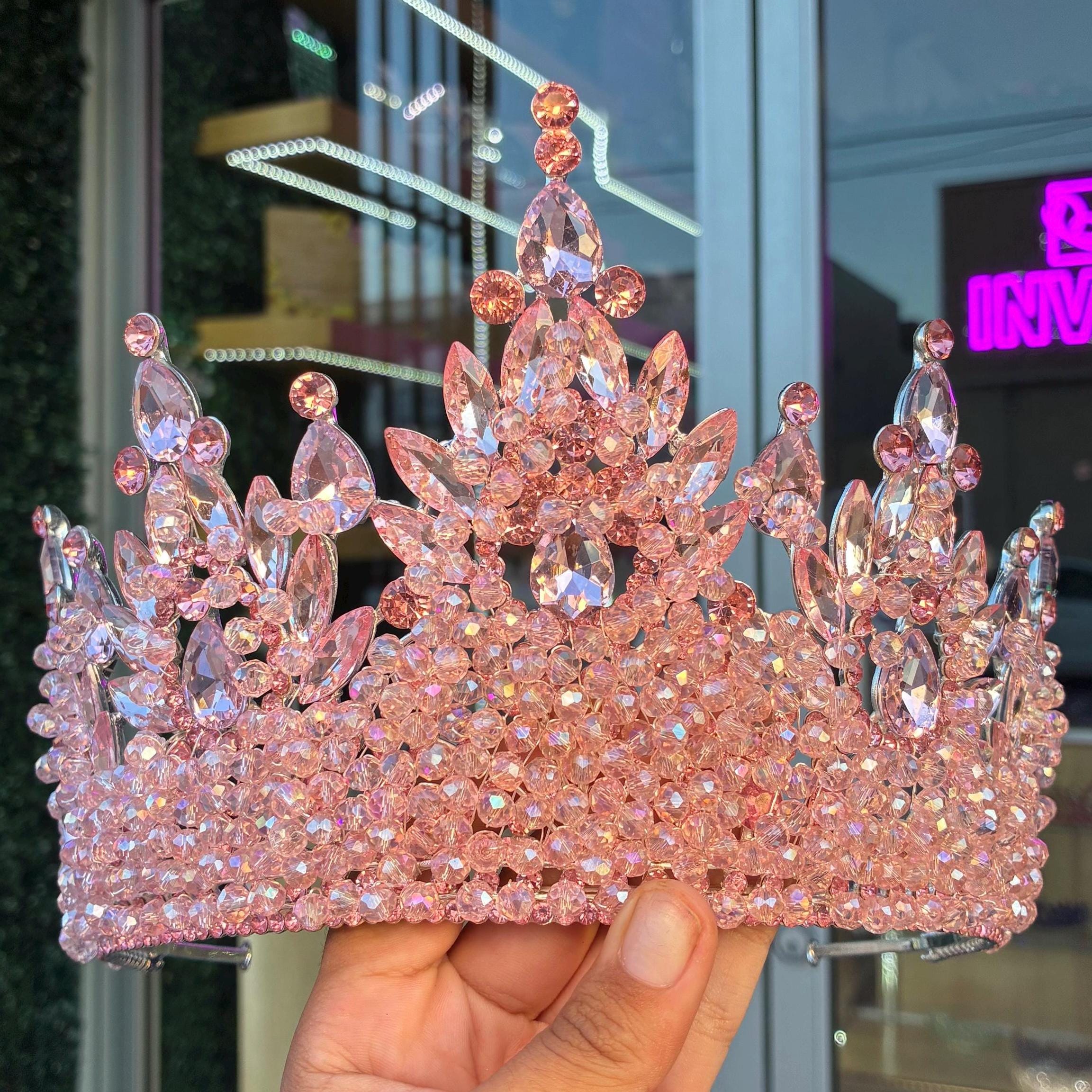 Rose Gold AB Stones Tiara Corona Crown Quinceanera Bridal Adjustable Pin In‎ PINK Quinceanera Tiara Crown, Gold, Silver & Rose Gold  main image 3