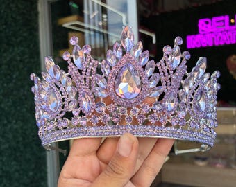 Lilac Quinceanera Tiara Crown: Silver Zirconia Bridal Hair Accessory