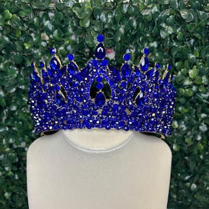 ROYAL BLUE Quinceanera Tiara Crown, Gold, Silver & Rose Gold Bridal Crown, Luxury Zirconia Crown, Hair Accessories, Tiara Crown