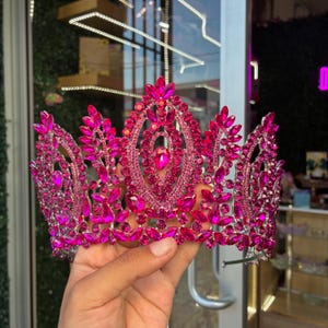 Fuchsia Quinceanera Tiara: Silver Crown with Luxury Zirconia