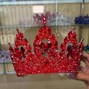 Red Quinceanera Tiara Crown: Luxury Zirconia, Gold & Silver