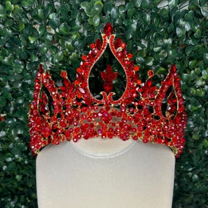 Red & Gold Quinceanera Tiara: Luxury Zirconia Bridal Crown