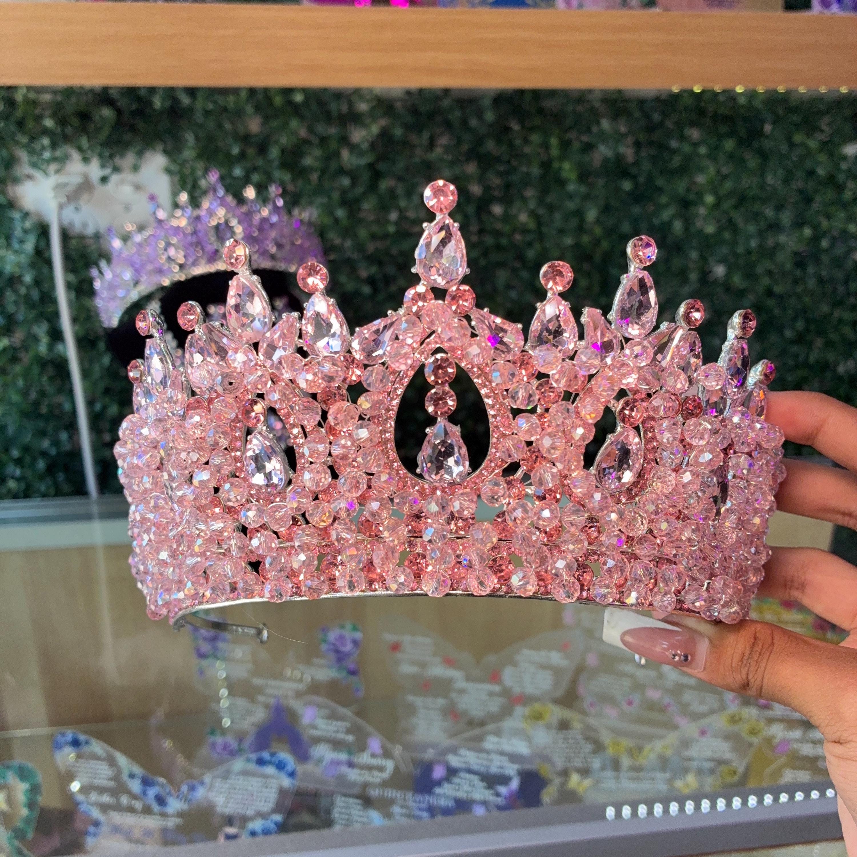 Pink Quinceanera Tiara: Silver Crown With Zirconia Crystals  display picture 3