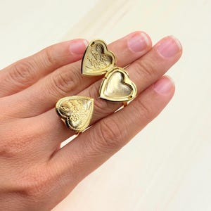 Gold Heart Locket Ring: Personalized Hidden Photo Keepsake