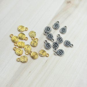20 Gold/Silver Spiral Charms: Zinc Metal Alloy Pendants