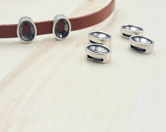 10 Antique Silver Oval Bezel Settings: Zinc Alloy Pendant Frames
