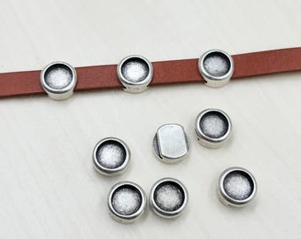 10 Antique Silver Round Bezel Slider Beads: DIY Jewelry Supplies