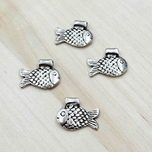 10 Antique Silver Fish Charms: 1-inch DIY Pendants
