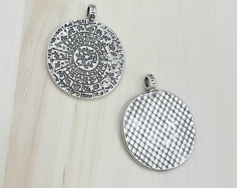 3 Antique Silver Disc Charms: Zamak Metal Pendants (1.50 inch)