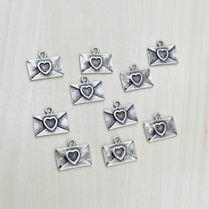 10 Envelope Charms, Cute Letter Envelope Charms for Jewelry Making, DIY Craft Supplies, Jewelry Making Supplies, Charms for Necklaces, MT181