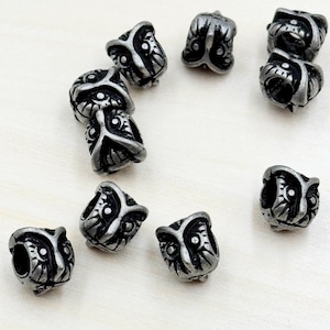 10 Dark Silver Owl Beads: Zinc Metal Alloy Charm Spacers