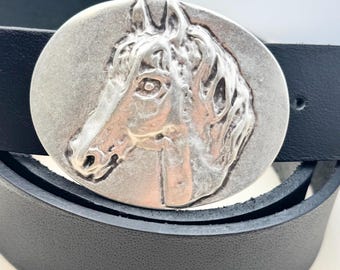 Vtg WCM New York Women\'s Genuine Leather Suede Belt Silver Buckle Size L 42” WCM New York Ladies Leather Belt With Sterling Horse Belt  main image 2