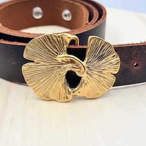 Gold Ginkgo Leaf Belt Buckle - Nature Inspired Design