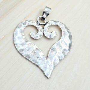 Antique Silver Heart Charm Pendant: 2-inch DIY Jewelry Finding